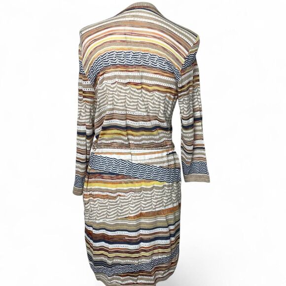 NWT Chico’s Striped Long Cardigan Open Front Cotton Blend Tie Waist Size 1 (M) - Picture 2 of 7